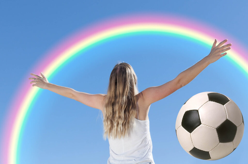 Regenbogen plus Fußball